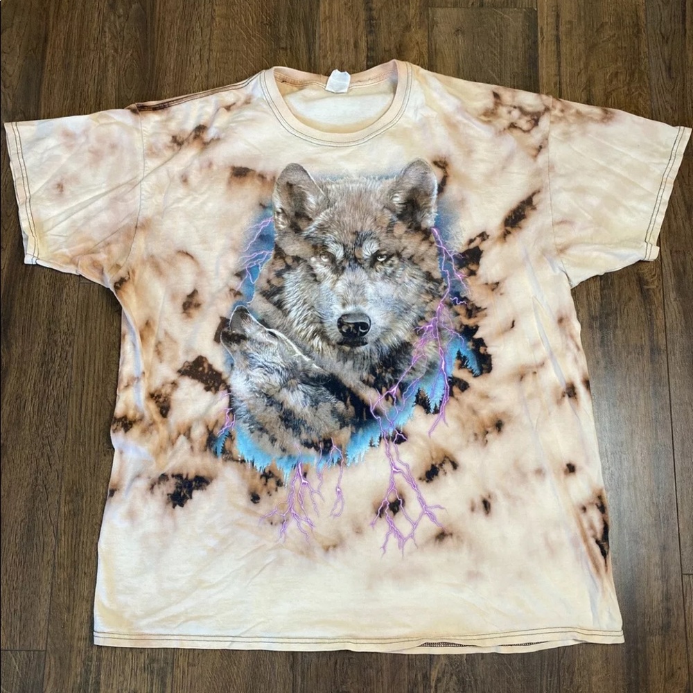 Custom Bleached Dye T Shirt WOLF Mens Size 2XL
